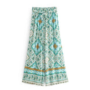 Green Floral Bohemian Wide Leg Rayon Pants - Vintage Chic Trousers