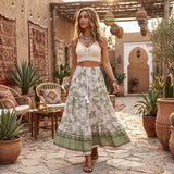 Vintage Boho Floral Maxi Skirt - A-Line High Waist Beach Skirt