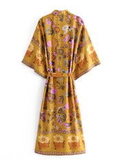 Floral Boho Rayon Kimono - Maxi Beach Cover-up & Summer Robe