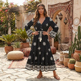 Boho Floral Rayon Maxi Dress - Ethnic Long Sleeve Vacation Dress
