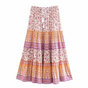 Boho Floral Maxi Skirt | Cotton High Waist A-Line Beach Wear