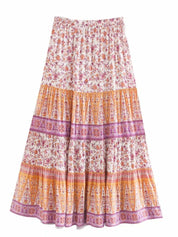 Boho Floral Maxi Skirt | Cotton High Waist A-Line Beach Wear