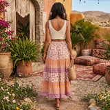 Boho Floral Maxi Skirt | Cotton High Waist A-Line Beach Wear