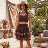 Boho Floral Two Piece Set - Rayon Cotton Summer Festival Outfit